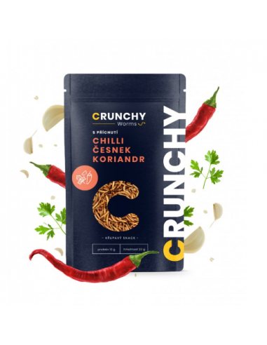 Crunchy Worms pražení červíci s příchutí CHILLI, ČESNEK A KORIANDR 20 g